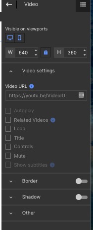 The right sidebar, as it appears when you've selected a video element.