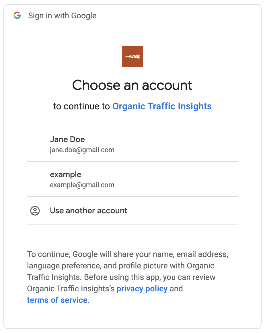 Sign in Google account with account options.