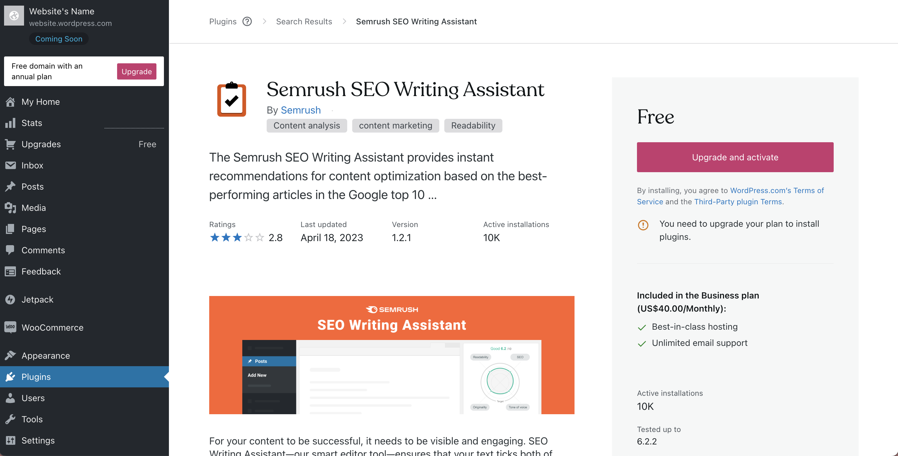 SEO Writing Assistant Add-On in WordPress Plugins