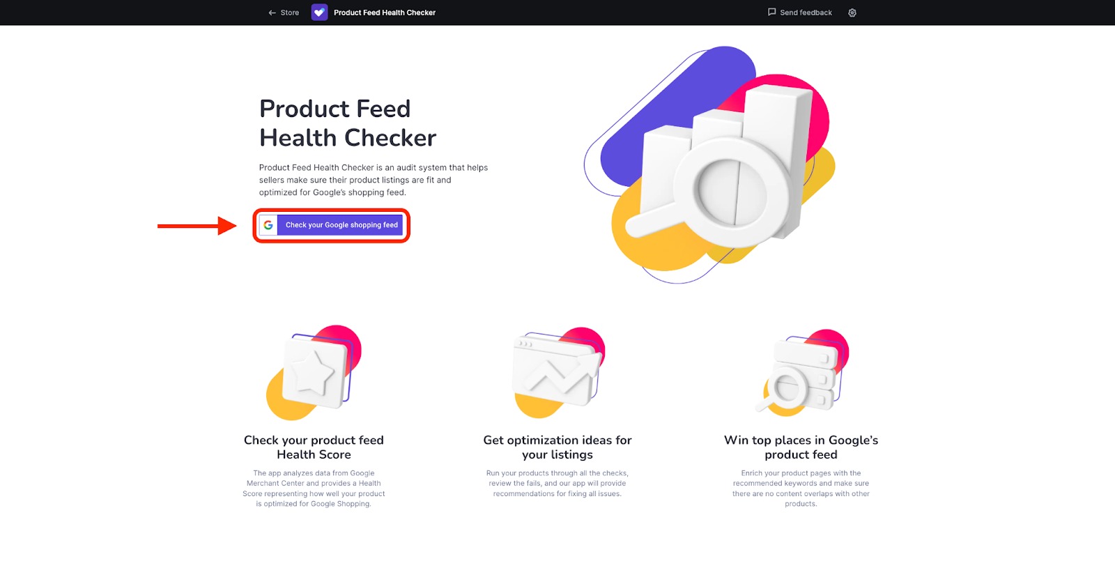 An example of the Product Feed Health Checker home page.