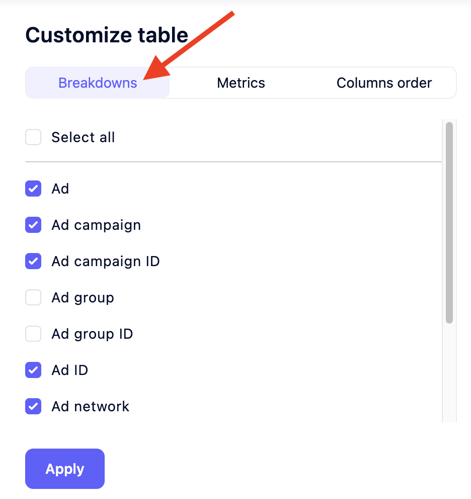 Customizing how your data table is broken down in Automated Data Collector.