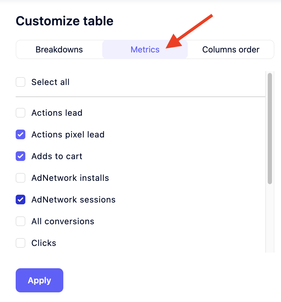 Customizing how your metrics are broken down in AI Automated Data Collector data table.