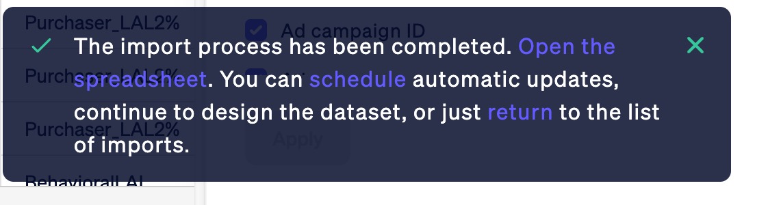 A successful export via Automated Data Connector.