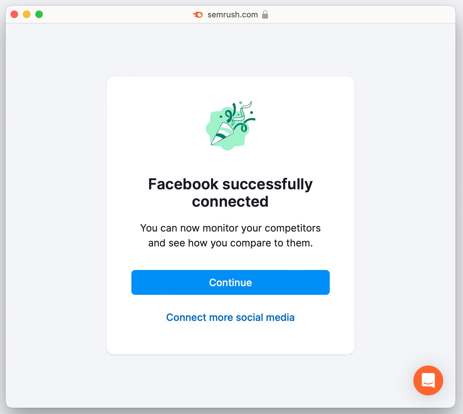 A pop up window stating that the Facebook connection is successful. 
