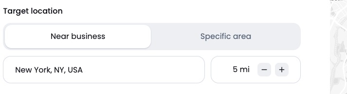 The app allows setting a target location with an approximate area or specific area.