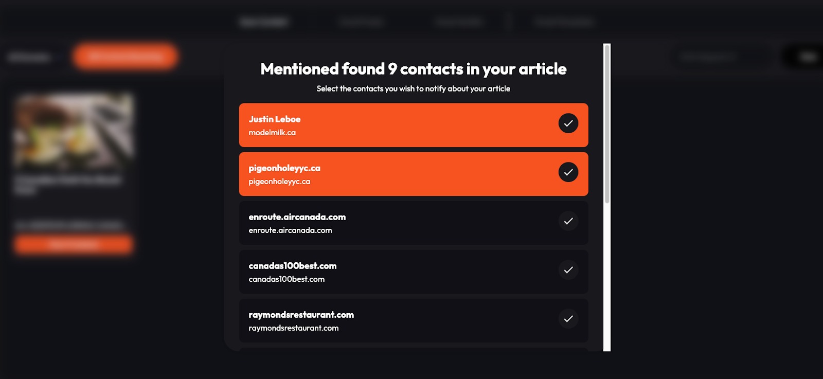 Mentioned - Outreach Wizard pulls contacts by scanning a published blog article.