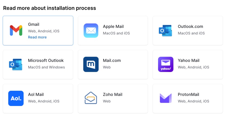 The Email Signature Generator app works with Gmail, Outlook, AOL, Zoho Mail, Yahoo, and more.