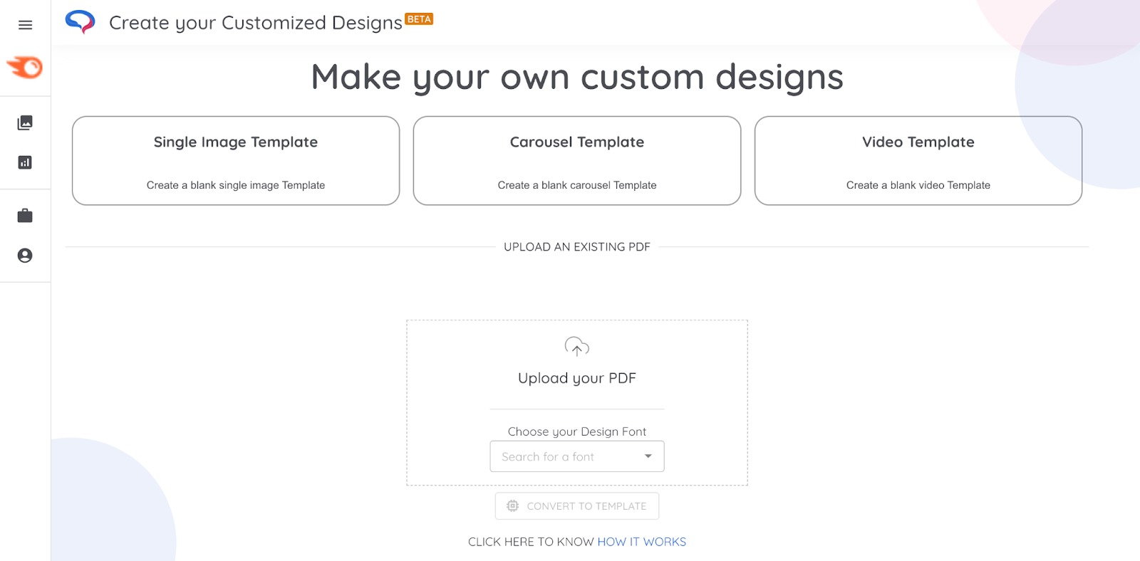 An example of the interface's appearance after you click on the Upload Template button in the Templates tab.