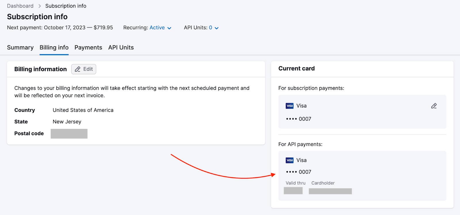 An example of API card displayed in User Profile.
