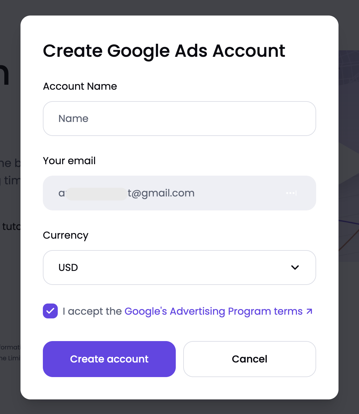 Creation of your new Google Ads account is a short, but crucial step.