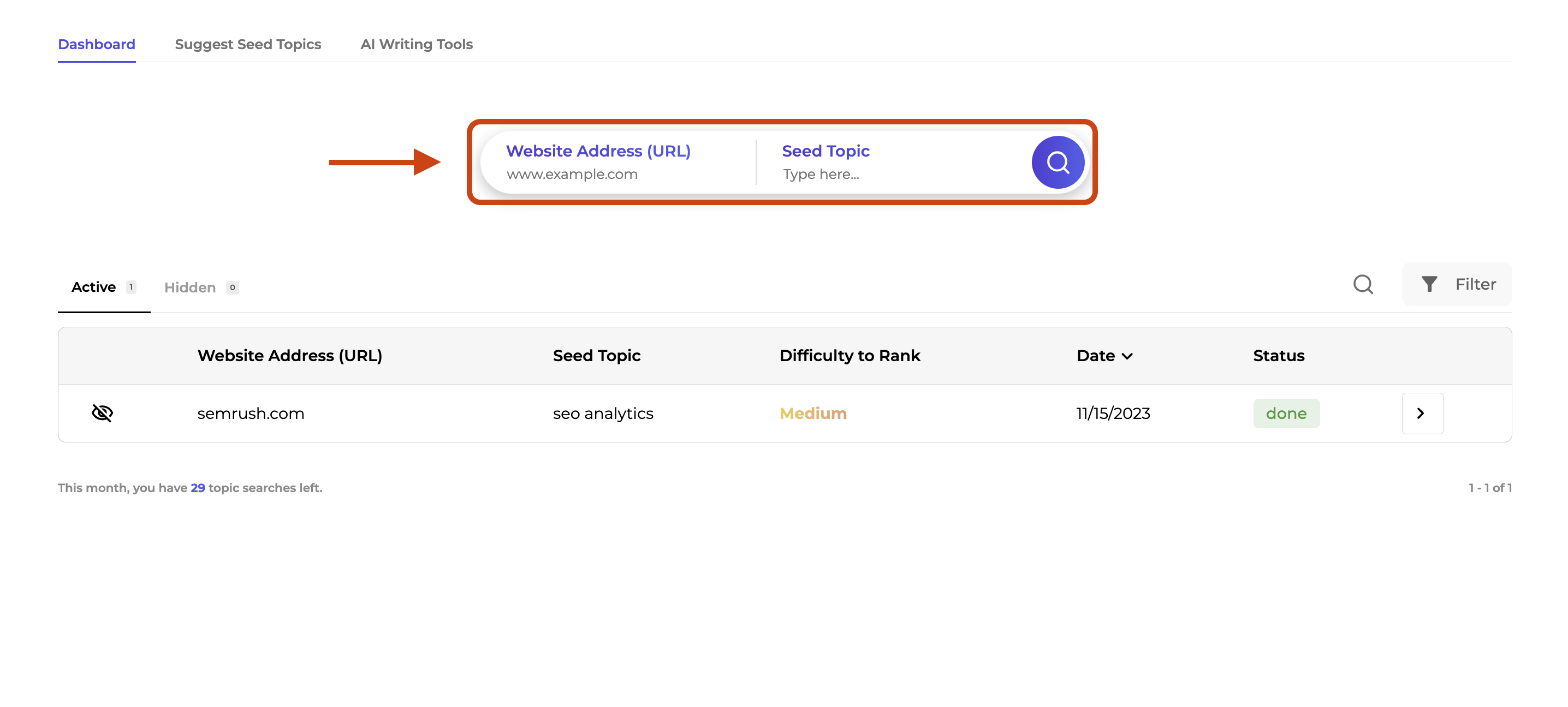 A screenshot of how to start a new domain analysis in the SERP Gap Analyzer.