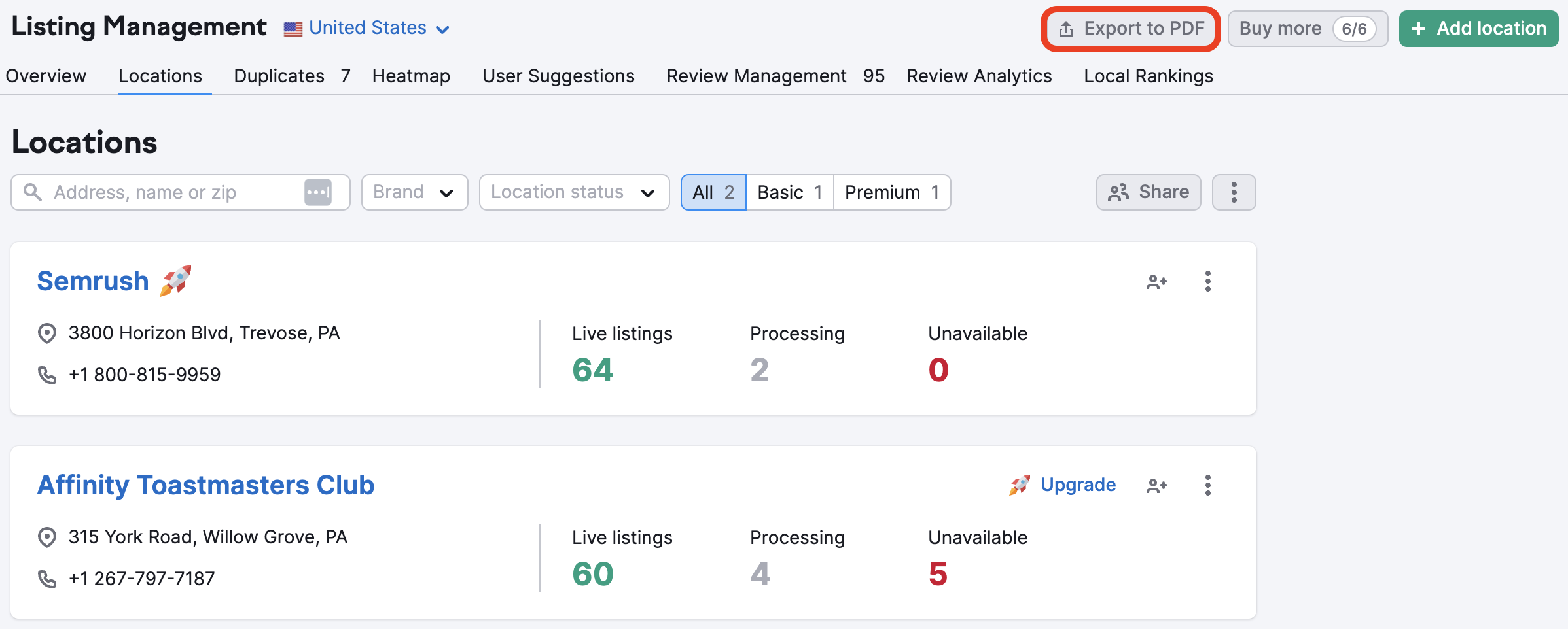 Listing Management: Tab „Standorte“ image 9