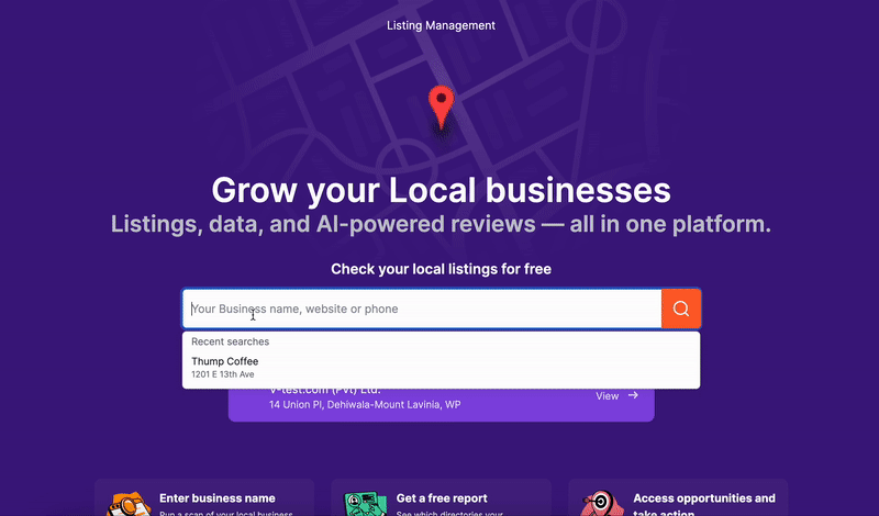 A gif that shows how to check your business presence in various directories