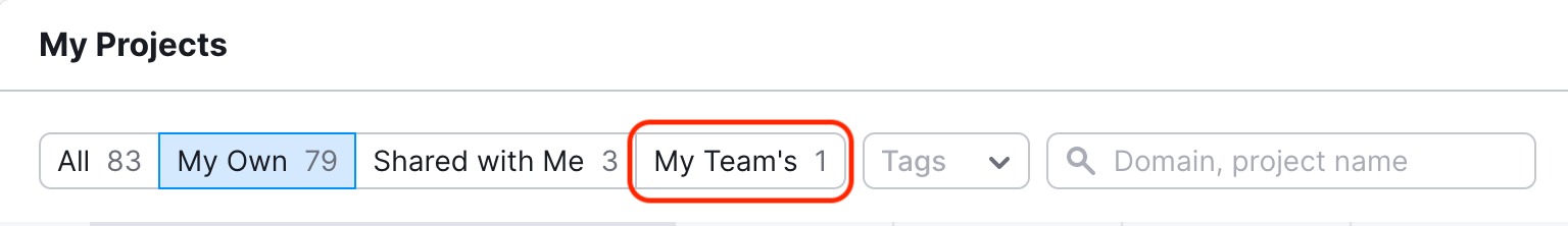 The My Team's tab is highlighted in the Projects Dashboard.  