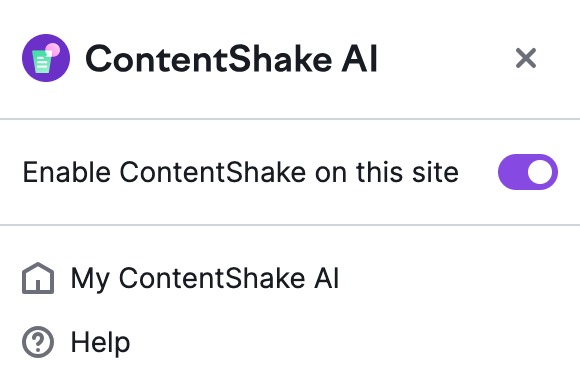 Move the toggle to enable ContentShake AI on a website. 