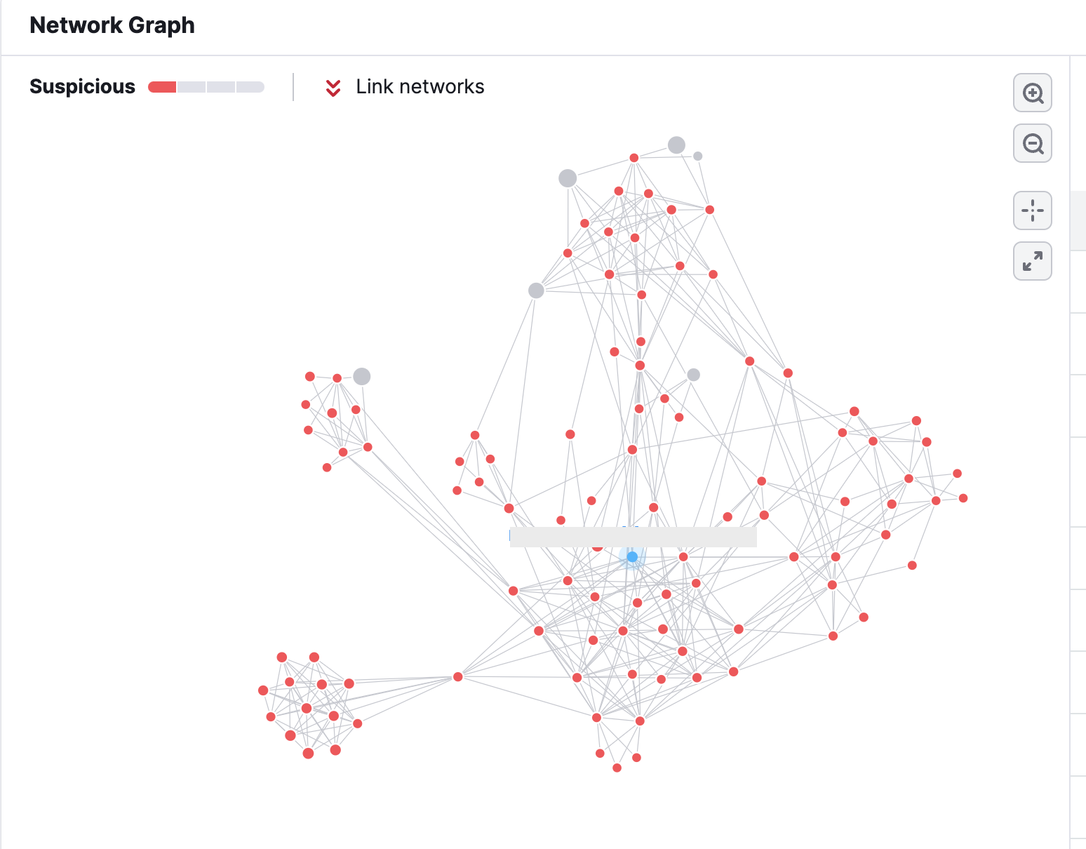 Example of a website being a part of a link farm. Network Graph report shows the scale of the link farm by using red dots connecting with each other.