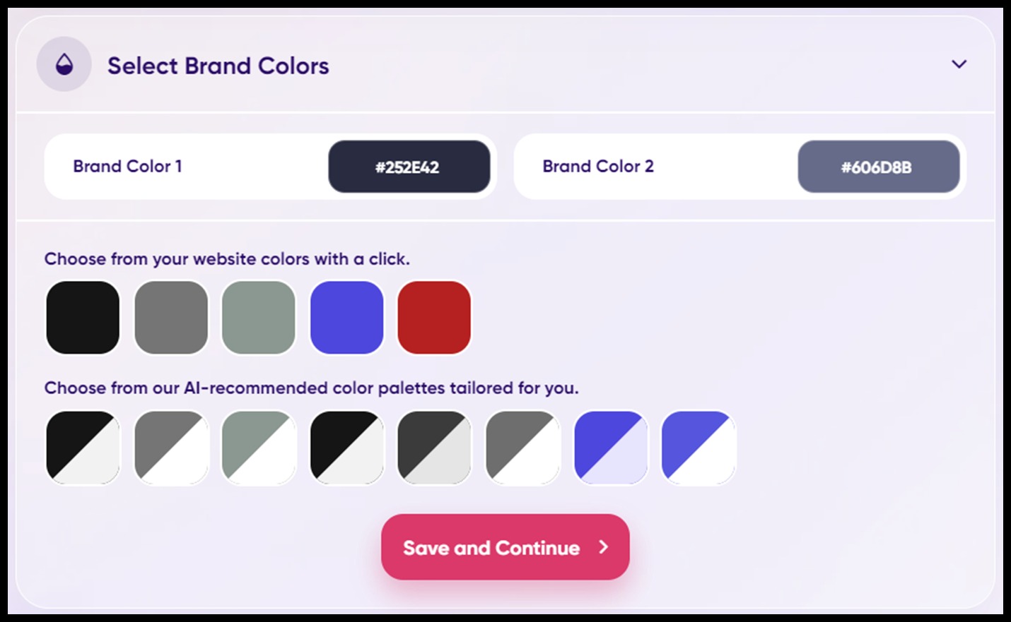 Where your brand colors are selected in the AdCreative.ai app, whether manually or via AI recommendations.