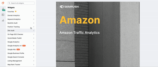 A way to find all Traffic Analytics widgets in My Reports. Select Domain Analytics, then Traffic Analytics, and scroll down to see all available options.