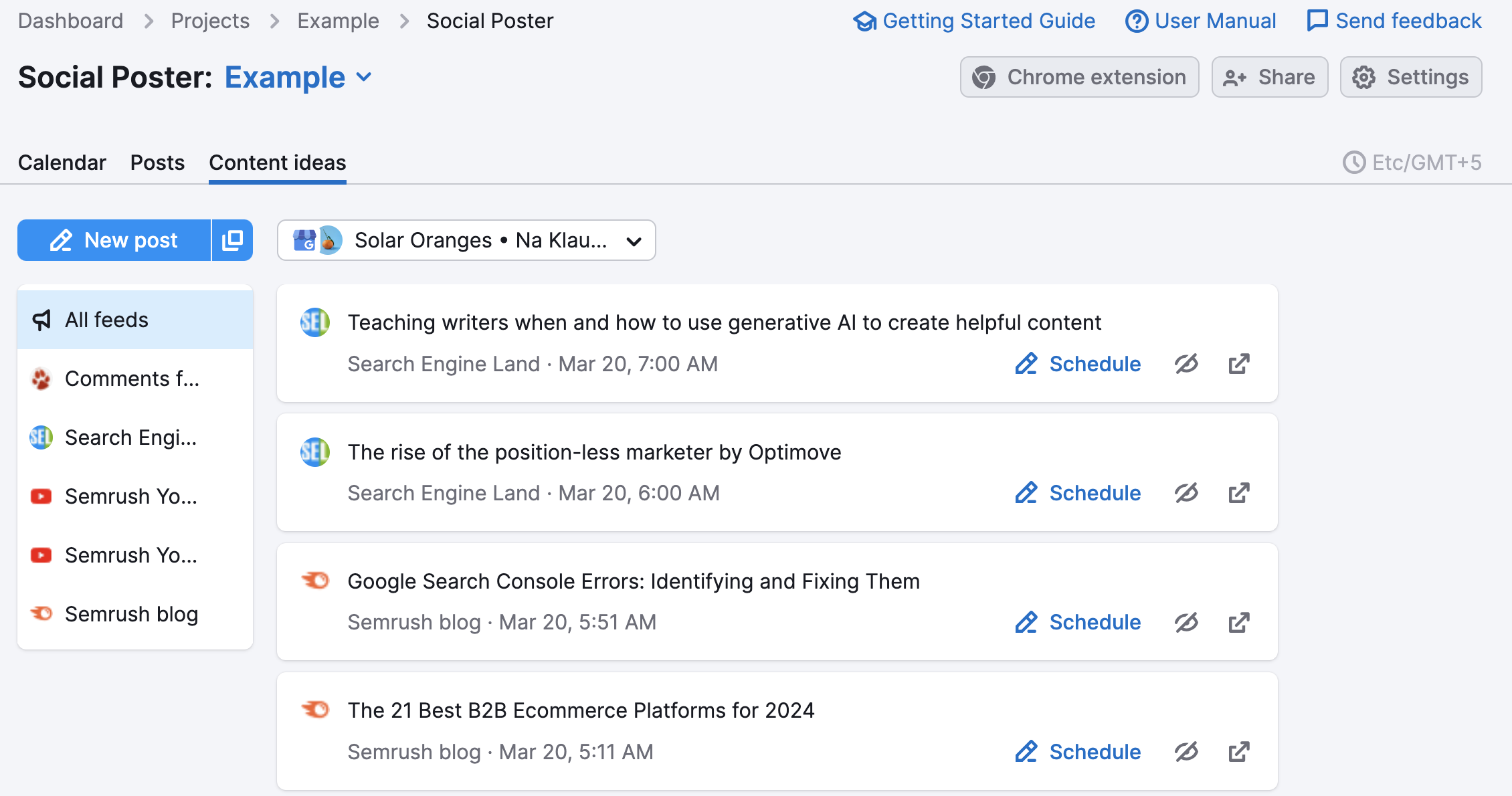 Content Ideas tab in Social Poster