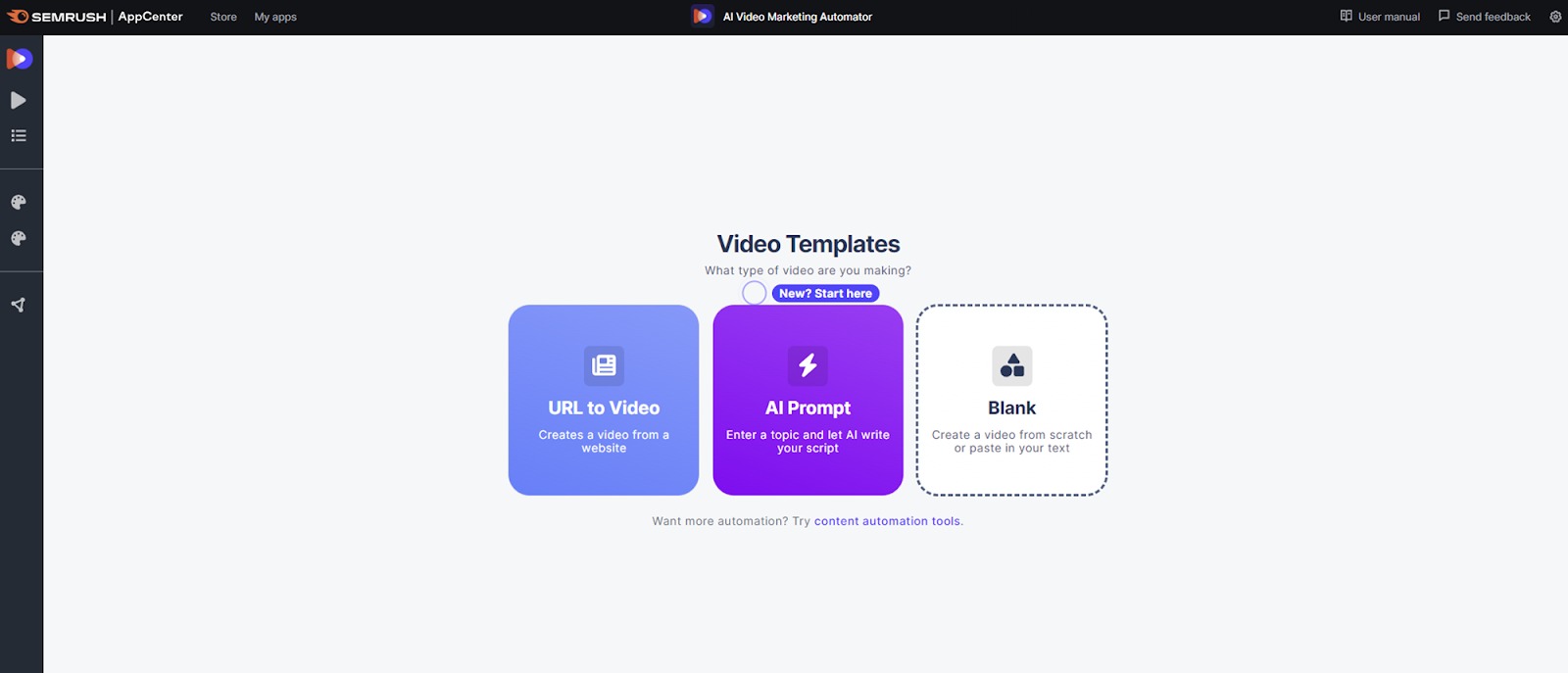Choosing your video template in the AI Video Marketing Automator app.