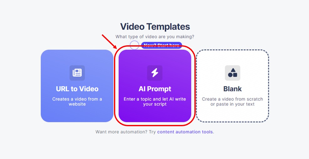 Selecting the AI Prompt template option in AI Video Marketing Automator.