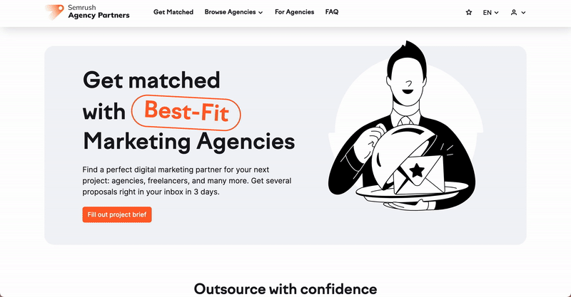 A gif that shows how to fill in the information about your project to get matched with an agency. 