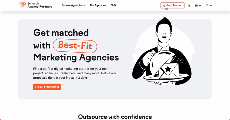 A gif that shows how to fill in the information about your project to get matched with an agency. 