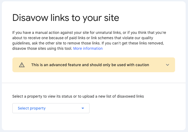 The window shows where to upload your file to disavow links. 