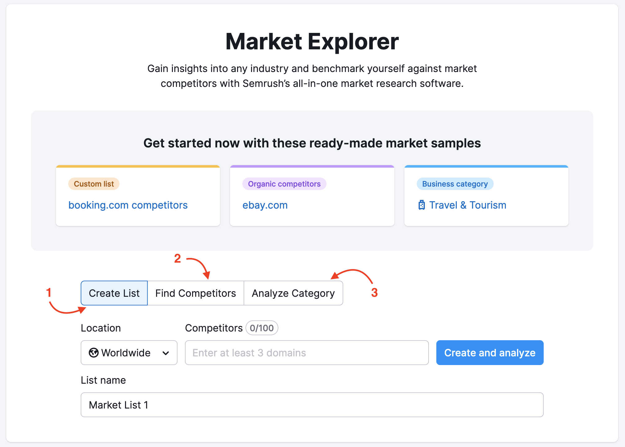 Market Explorer getting started page.