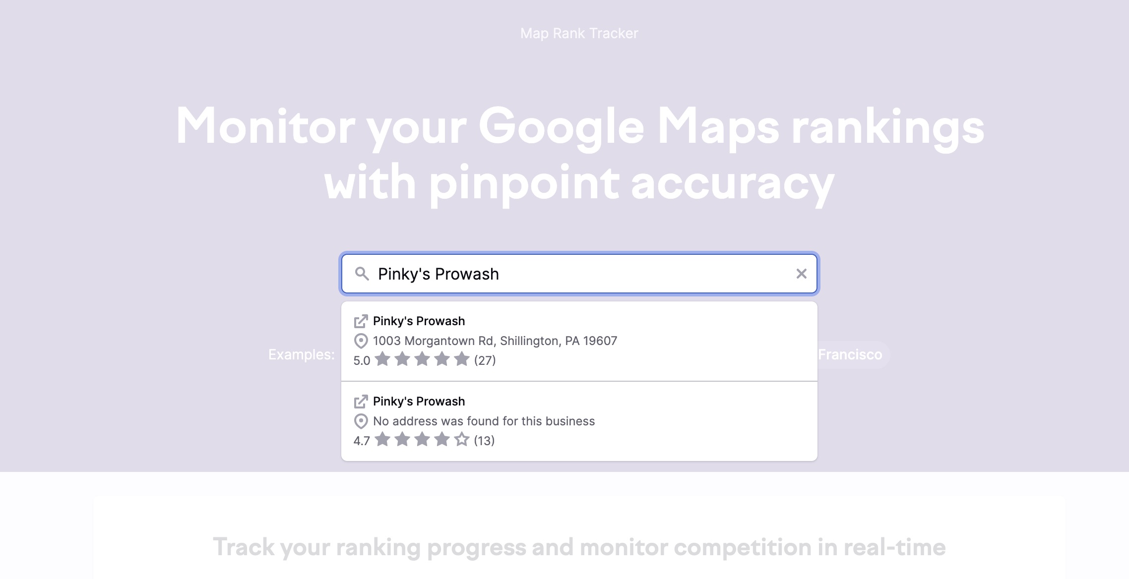 An example of the location input field for your first location.