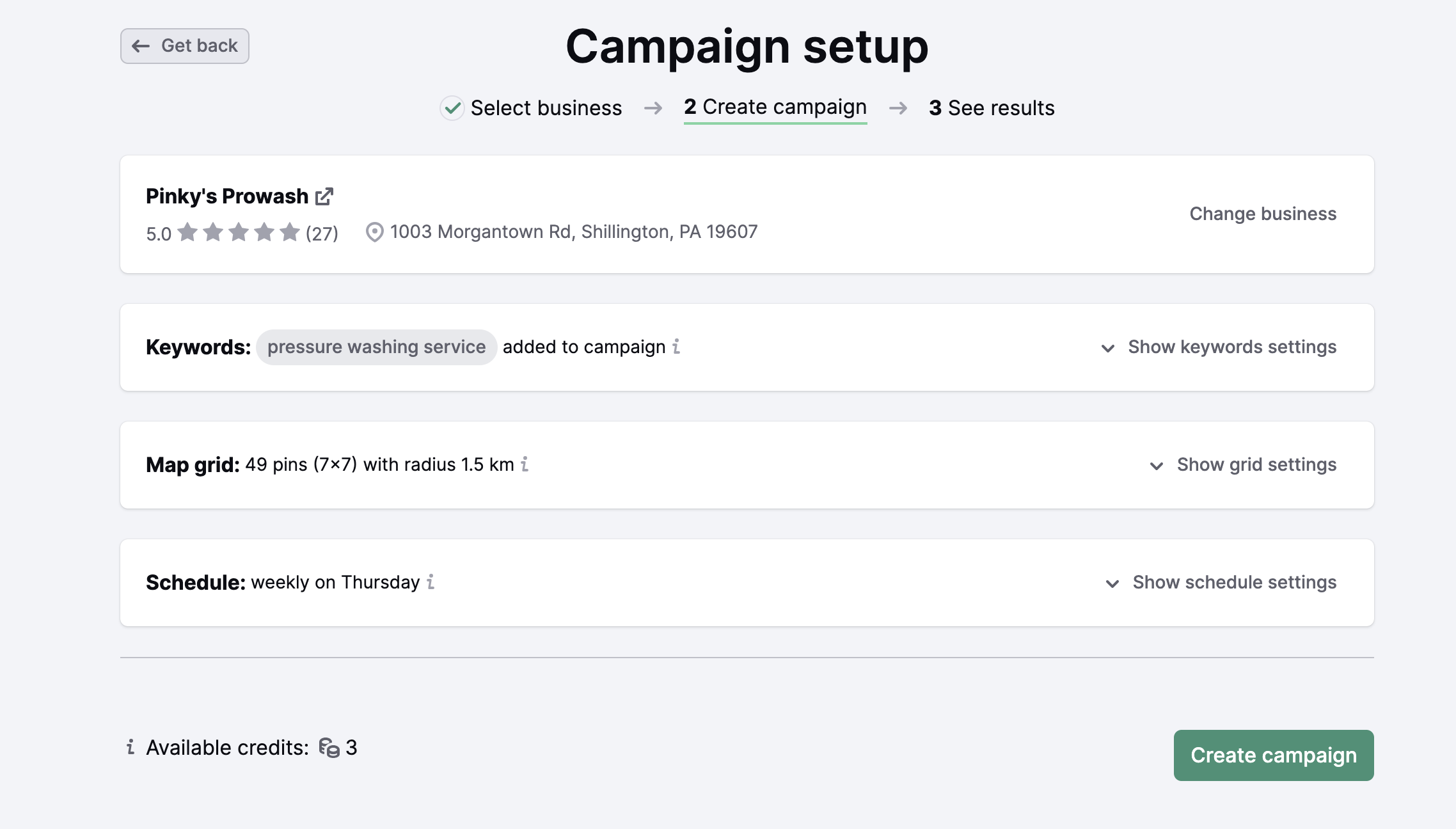 An example of the second step of the Campaign setup.