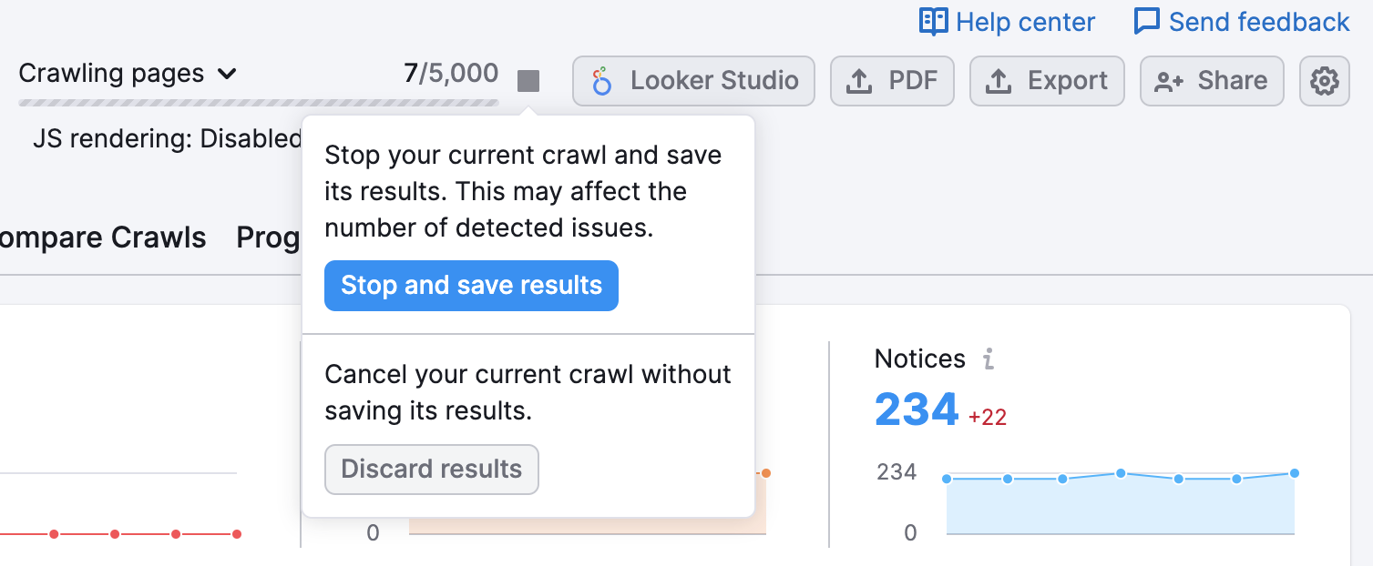 Stopping a crawl in Site Audit