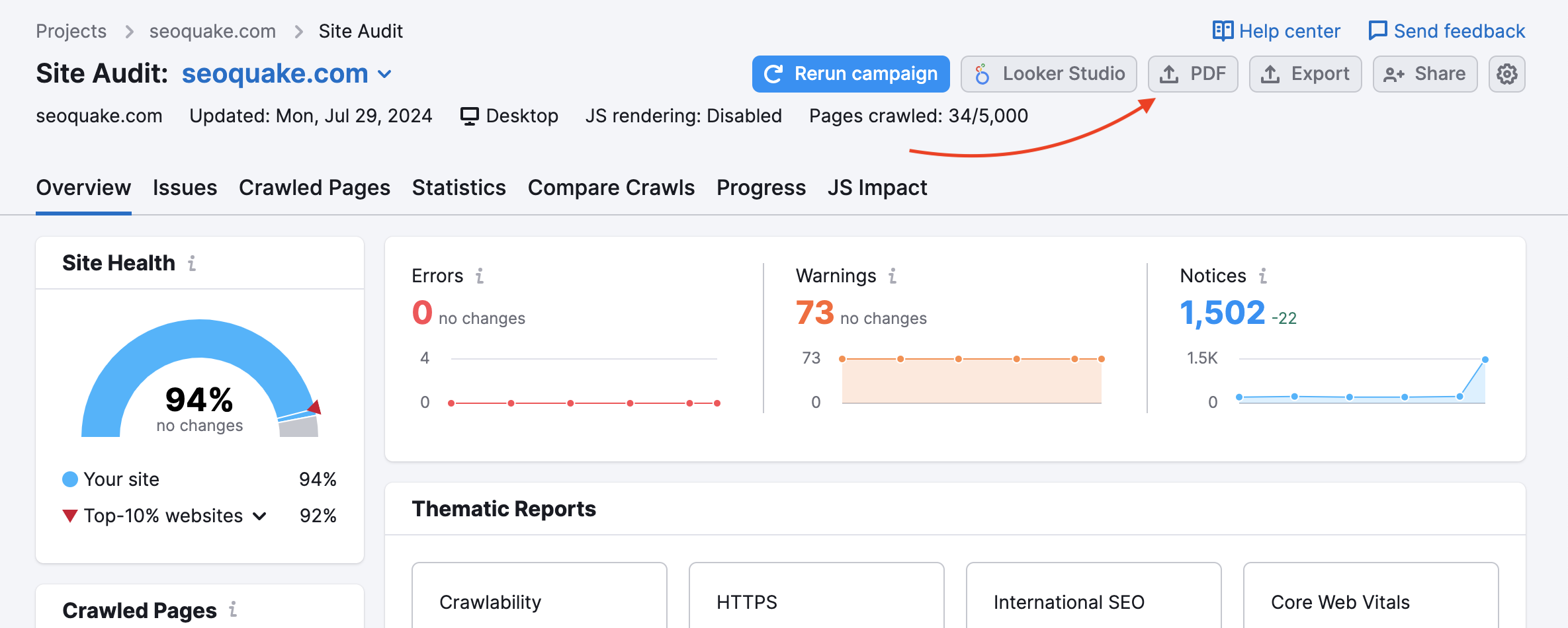 PDF export in Site Audit