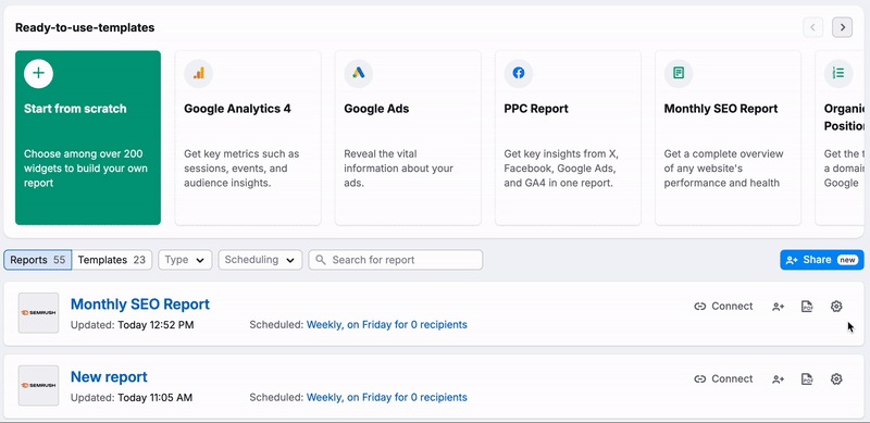 Creating a template in My Reports