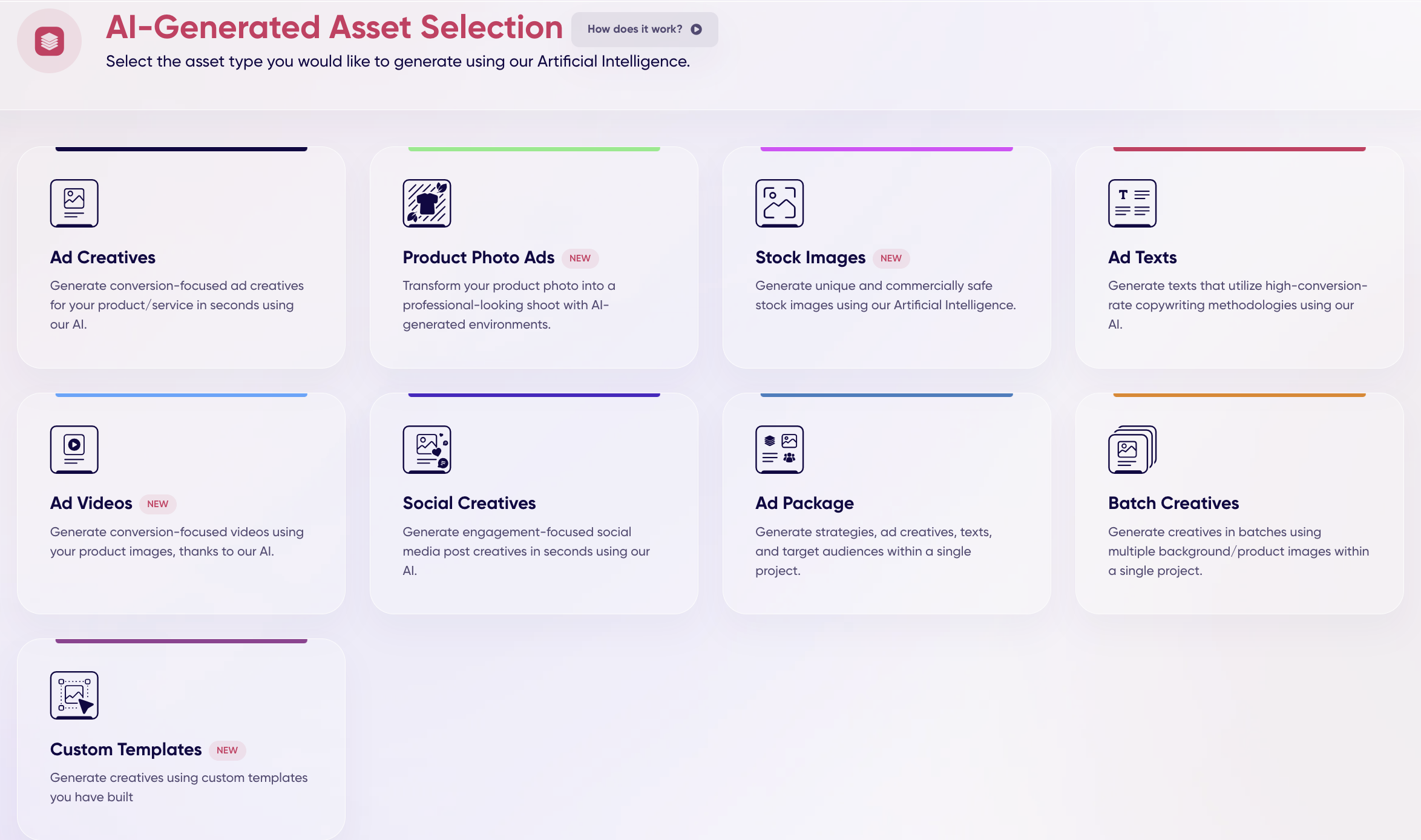 AI-Generated Asset Selection in the AdCreative.ai app.