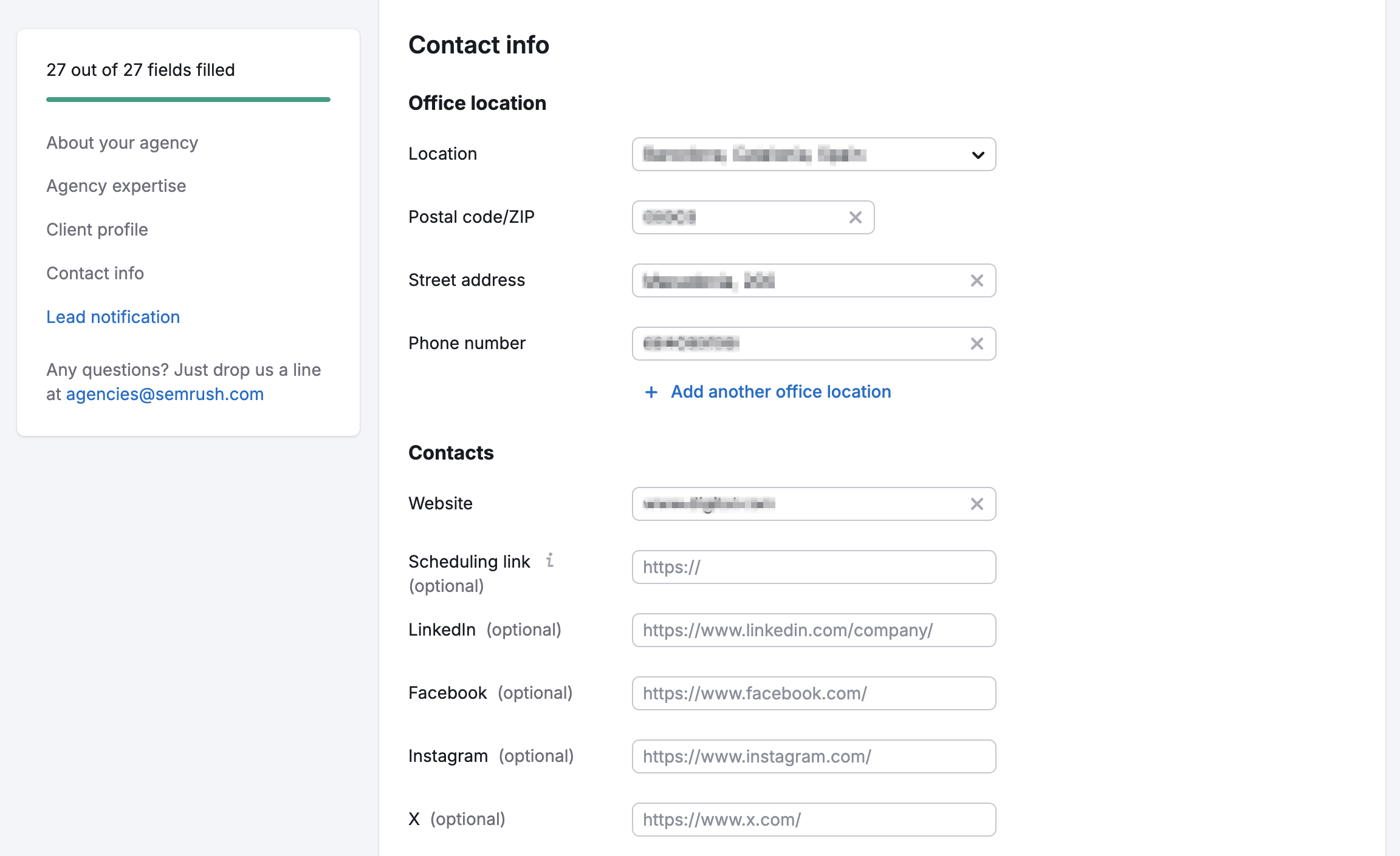 Display of the Contact Info and Contacts fields. 