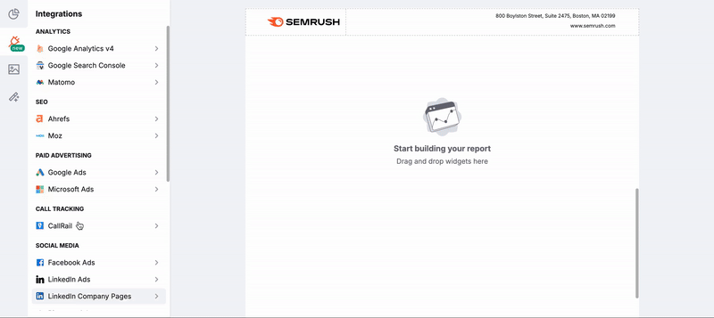 An example of how to switch between the single metrics and the table in the Integrations menu.