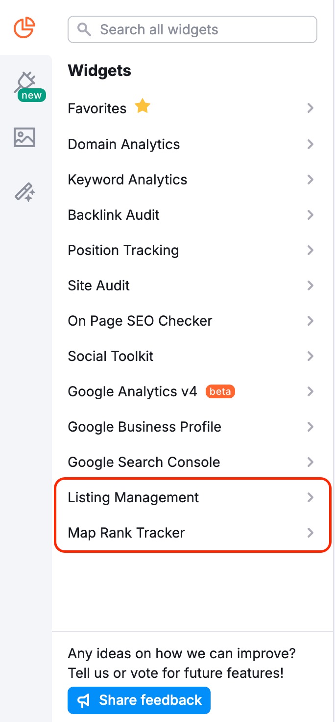 Semrush Local tools highlighted with a red rectangle in the left menu.