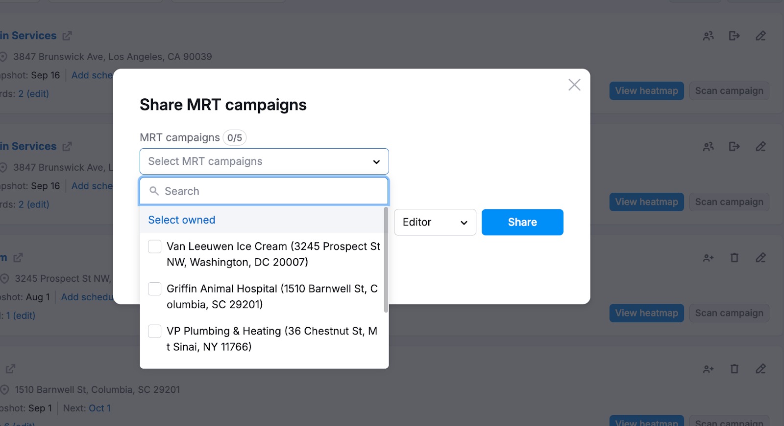 How to share a campaign in Map Rank Tracker image 2