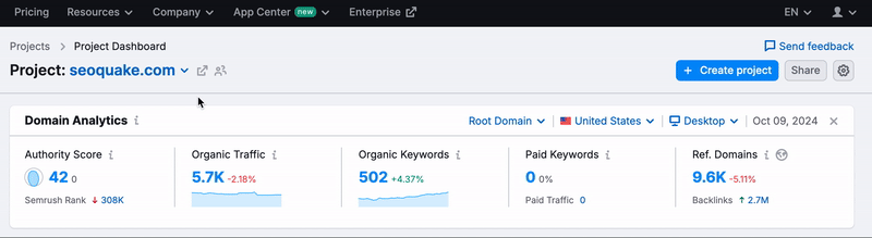 Hover over the symbols next to the project name and open the website page or check how many users you shared the project with. 