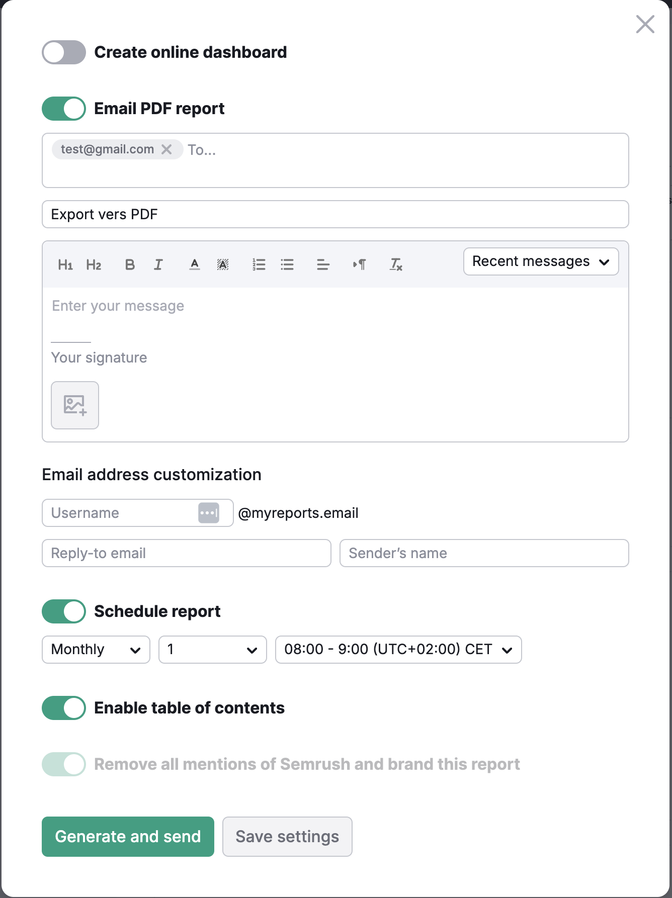 Sending a white-label report