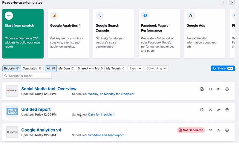 Creating a template in My Reports