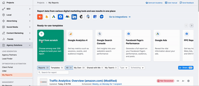 An example of creating and customizing a Traffic Analytics PDF report from scratch.