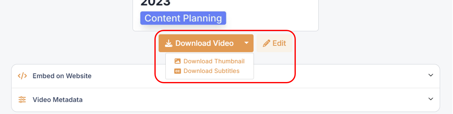 Downloading a video and its thumbnail and subtitles in the Video SEO Builder app.