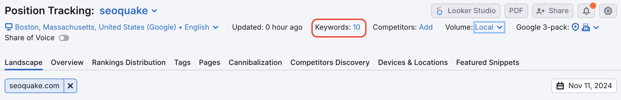 Number of keywords in Position Tracking