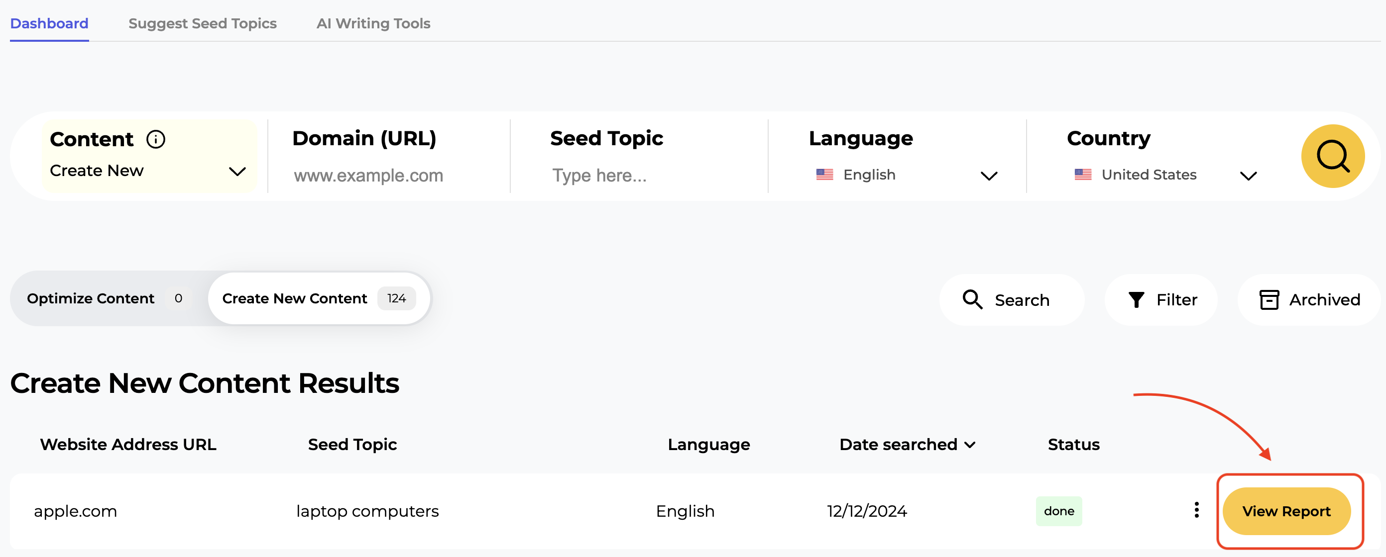 An example of the button you click to access an analysis in the SERP Gap Analyzer app.