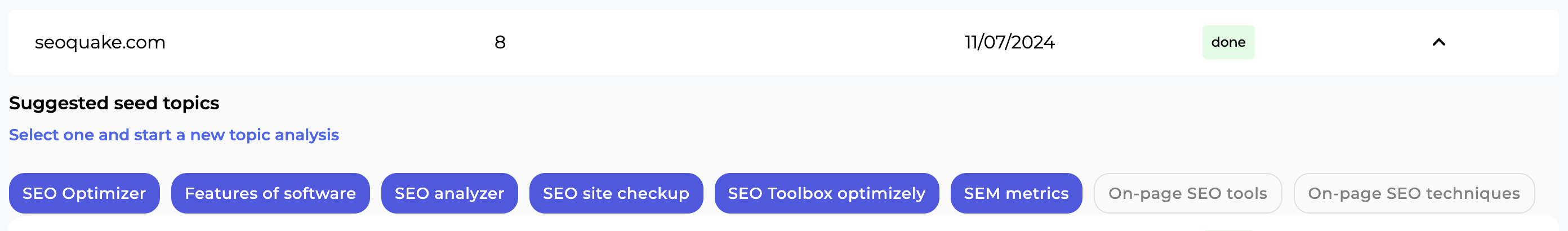The Suggest Seed Topics tab in the SERP Gap Analyzer app.