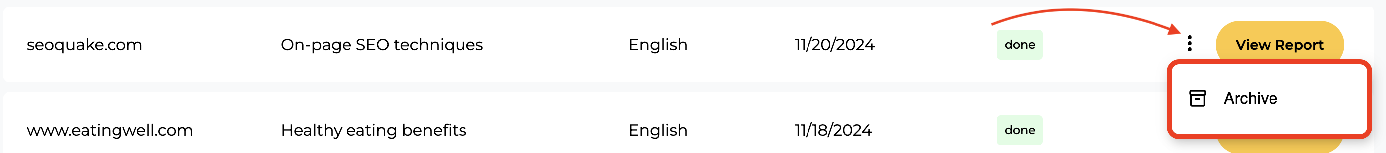 Where to find the Archive button. 