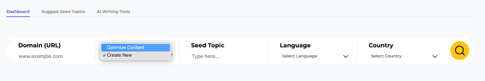 The Content Goal dropdown.