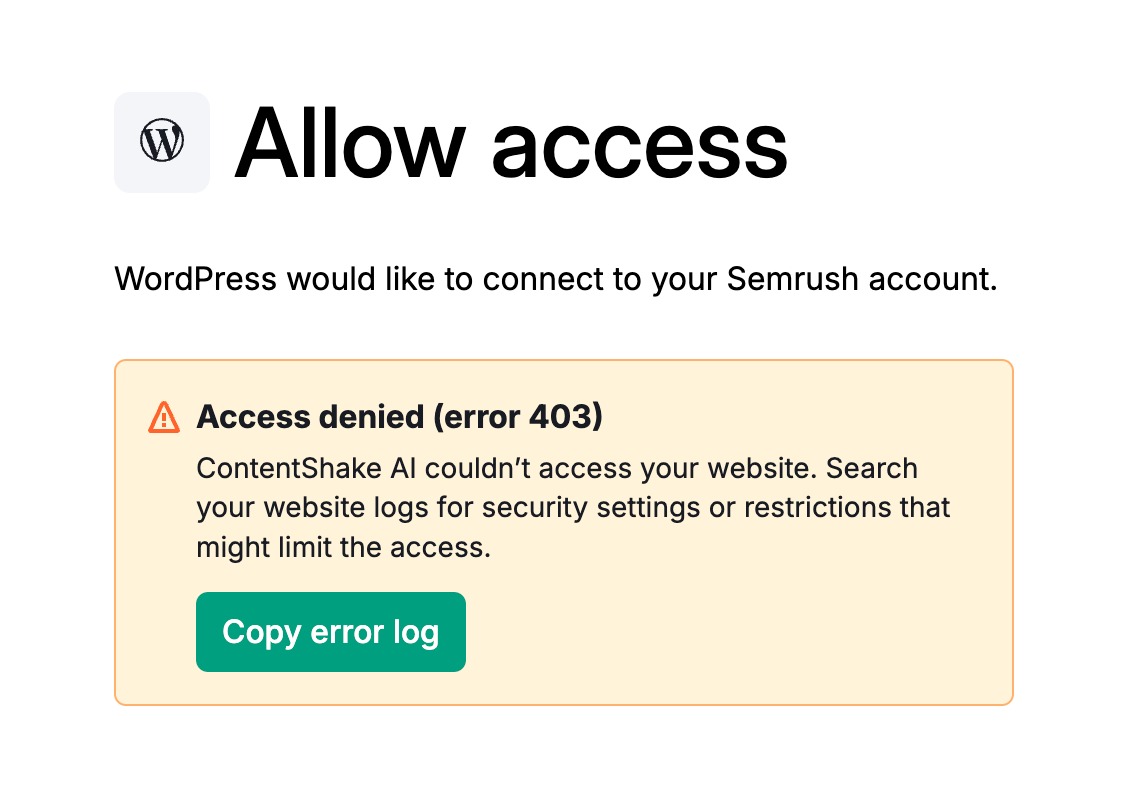 The Allow access window with the notification about denied access and the issue description. 